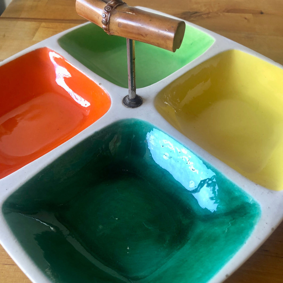 Plateau vintage 1970 serviteur apéritif mélamine et verre