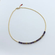 Charger l'image dans la galerie, Collier Surfeur des Villes composé de perles miyuki or, de jaspe violet et d'hématites or