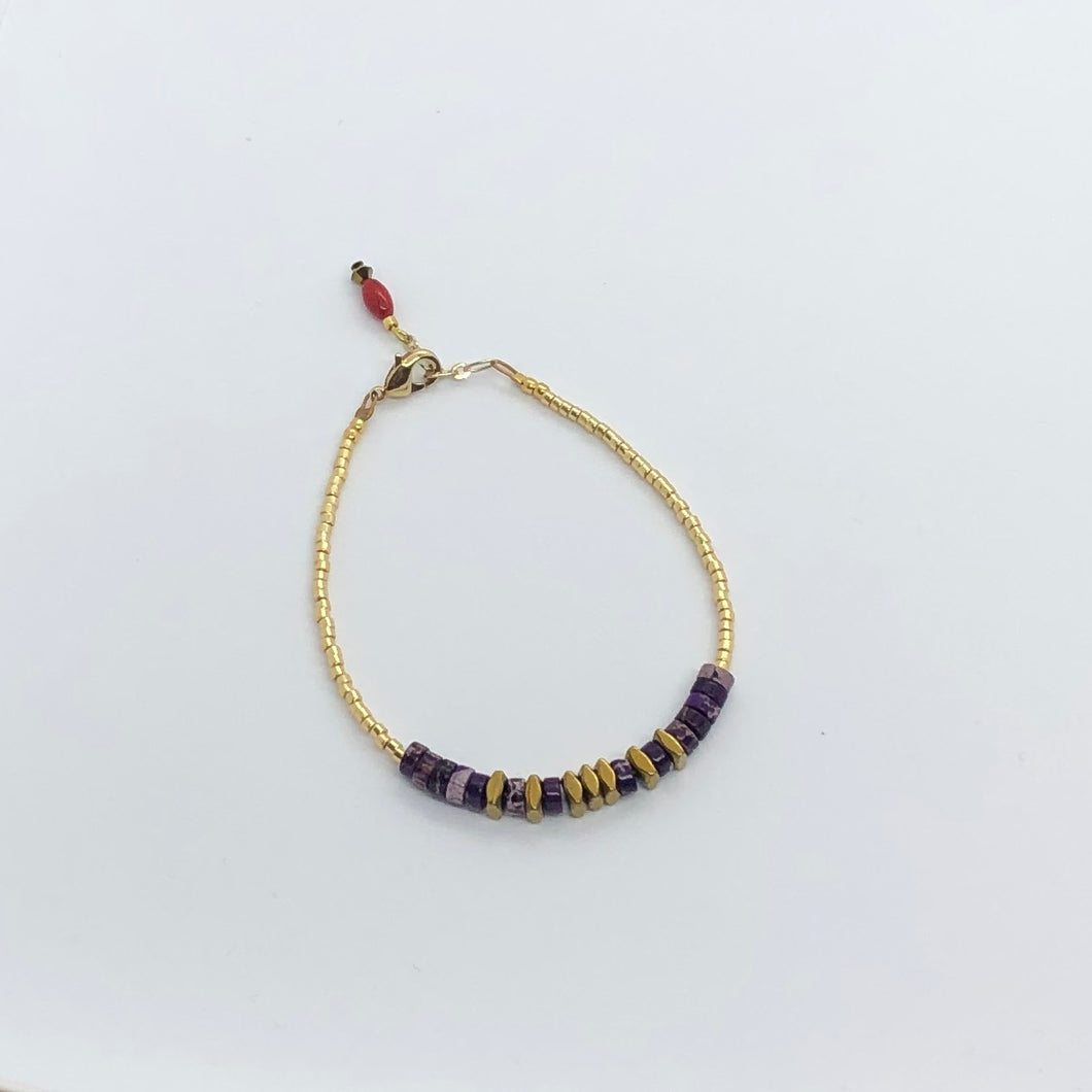 Bracelet Surfeur des Villes - Bracelet de perles miyuki or, jaspe violet et hématites or.
